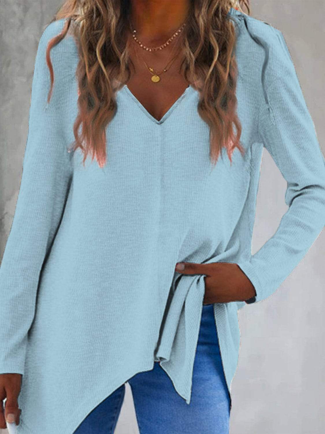 Full Size V-Neck Long Sleeve T-Shirt - Trendsi - Flyclothing LLC