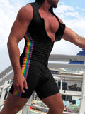 Men's Full Size Contrast Zip Front Sleeveless Active Romper Plus Size - Trendsi