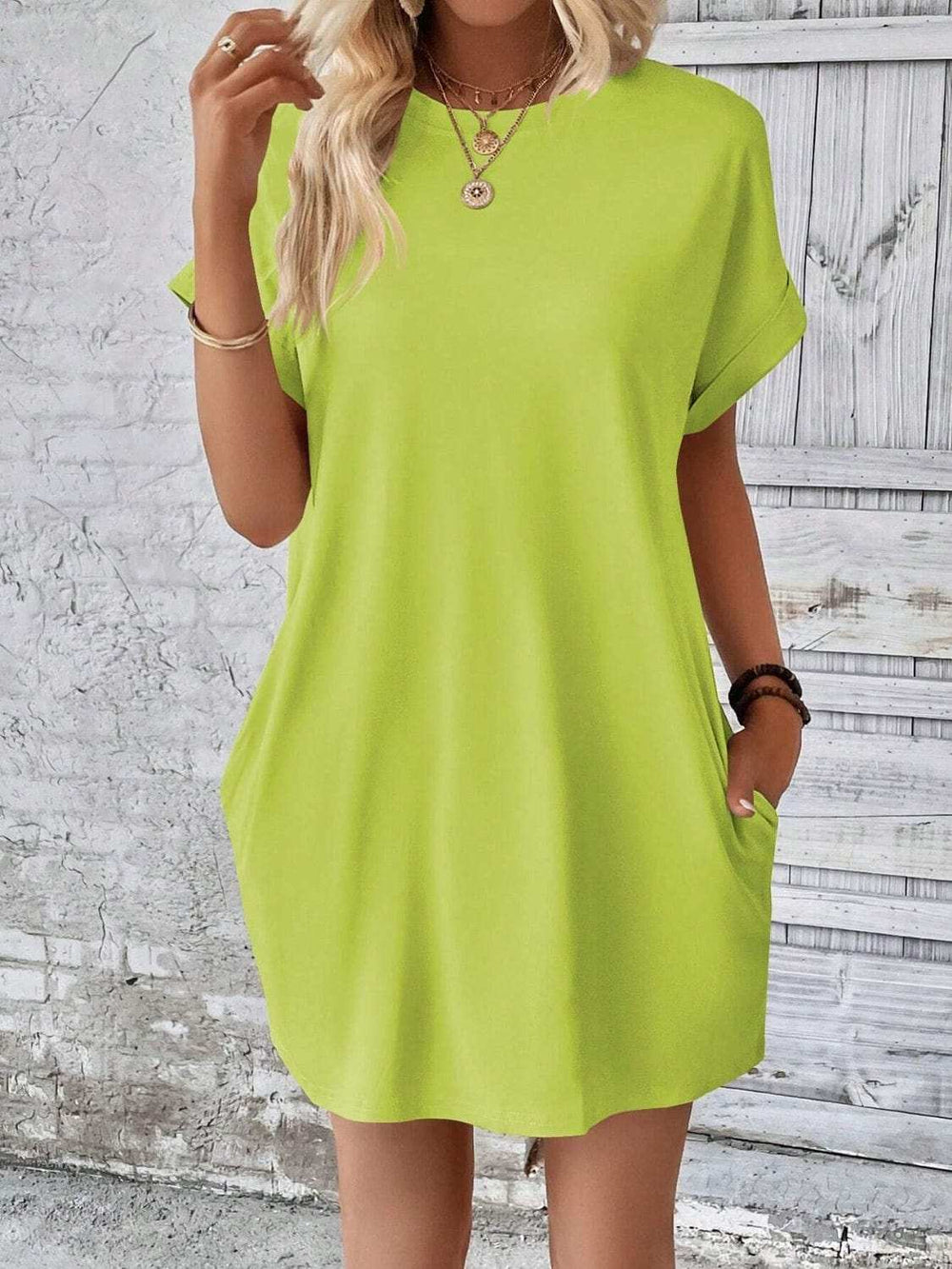 Round Neck Short Sleeve Mini Dress - Trendsi - Flyclothing LLC