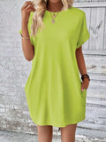 Round Neck Short Sleeve Mini Dress - Trendsi - Flyclothing LLC