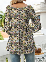 Printed Scoop Neck Long Sleeve Blouse - Trendsi