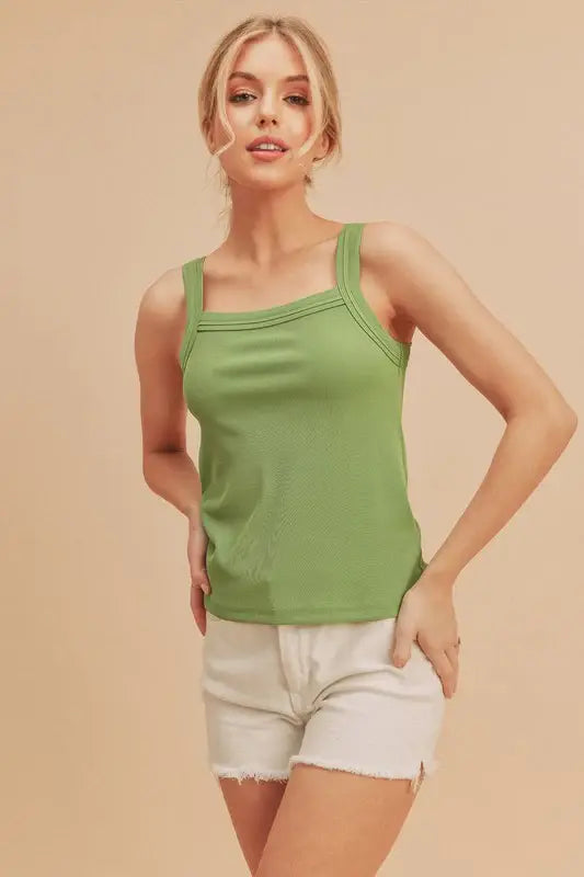 Aemi + Co Square Neck Wide Strap Tank - Trendsi - Flyclothing LLC