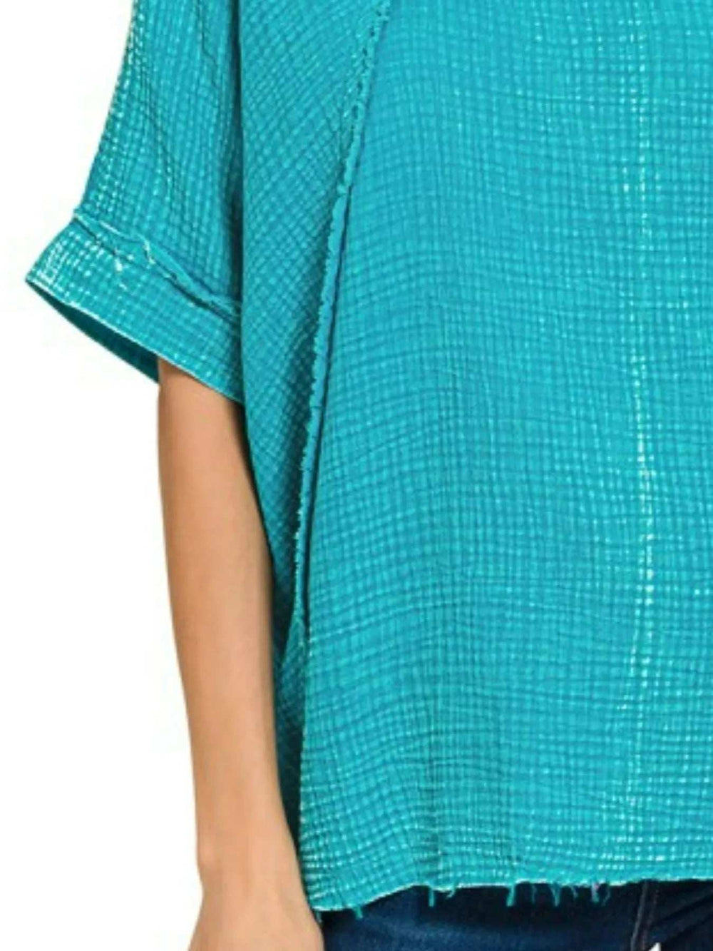 Zenana Washed Double Gauze Exposed Seam Short Sleeve Top - Trendsi - Flyclothing LLC