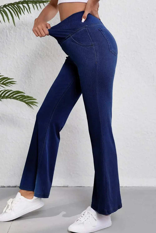 Asymmetric Waist Flare Jeans - Trendsi - Flyclothing LLC