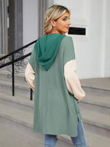 Double Take Contrast Hooded Long Sleeve Top - Trendsi - Flyclothing LLC
