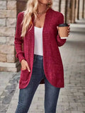 Ribbed Open Front Long Cardigan with Pockets - Trendsi - Flyclothing LLC