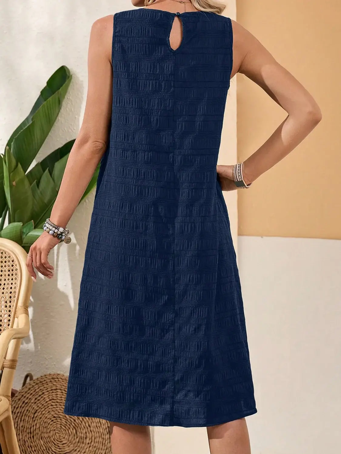 Ruffled Textured Round Neck Sleeveless Dress - Trendsi - Flyclothing LLC