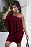 Plus Size One-Shoulder Half Sleeve Mini Dress - Trendsi