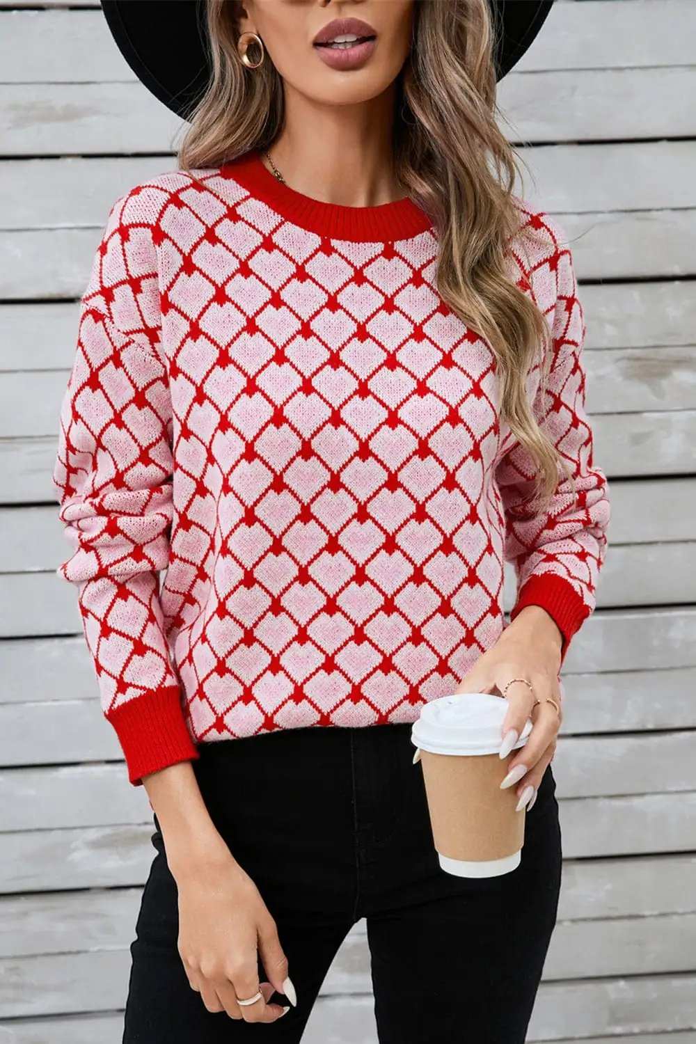 Angel Wings Contrast Round Neck Dropped Shoulder Sweater - Trendsi - Flyclothing LLC