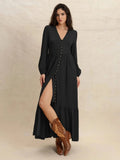 V-Neck Long Sleeve Dress - Trendsi
