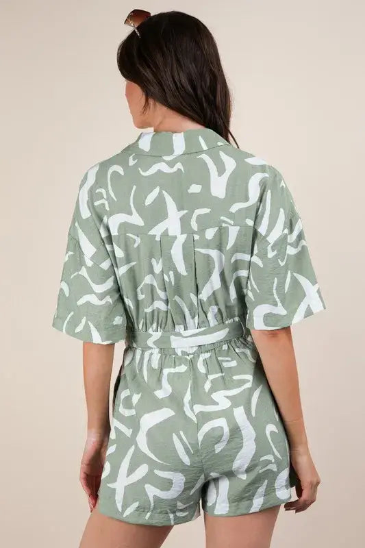 VERY J Oversized Printed Button Down Resort Romper - Trendsi - Flyclothing LLC