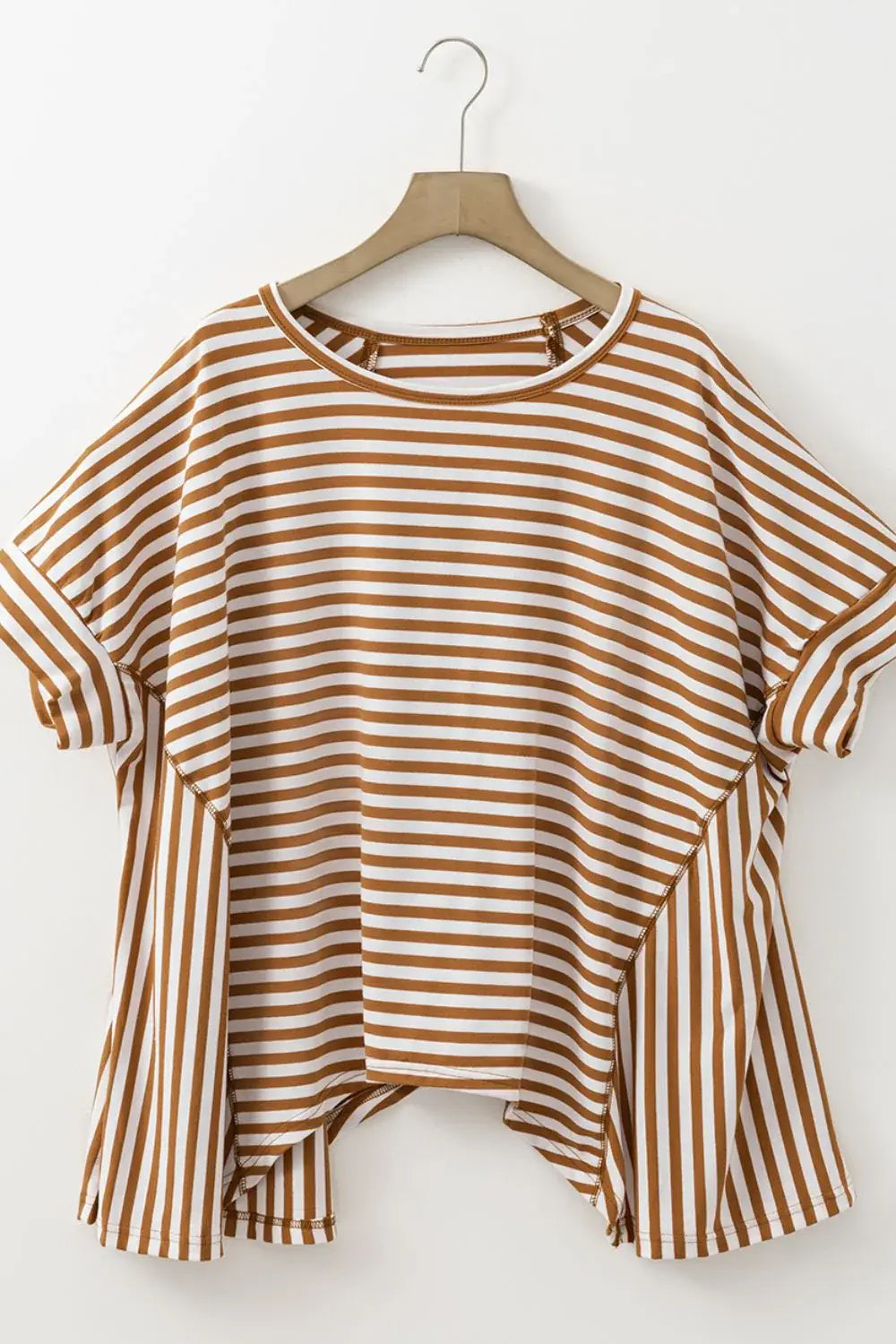Stripe Batwing Sleeve Round Neck Oversized Top - Trendsi - Flyclothing LLC