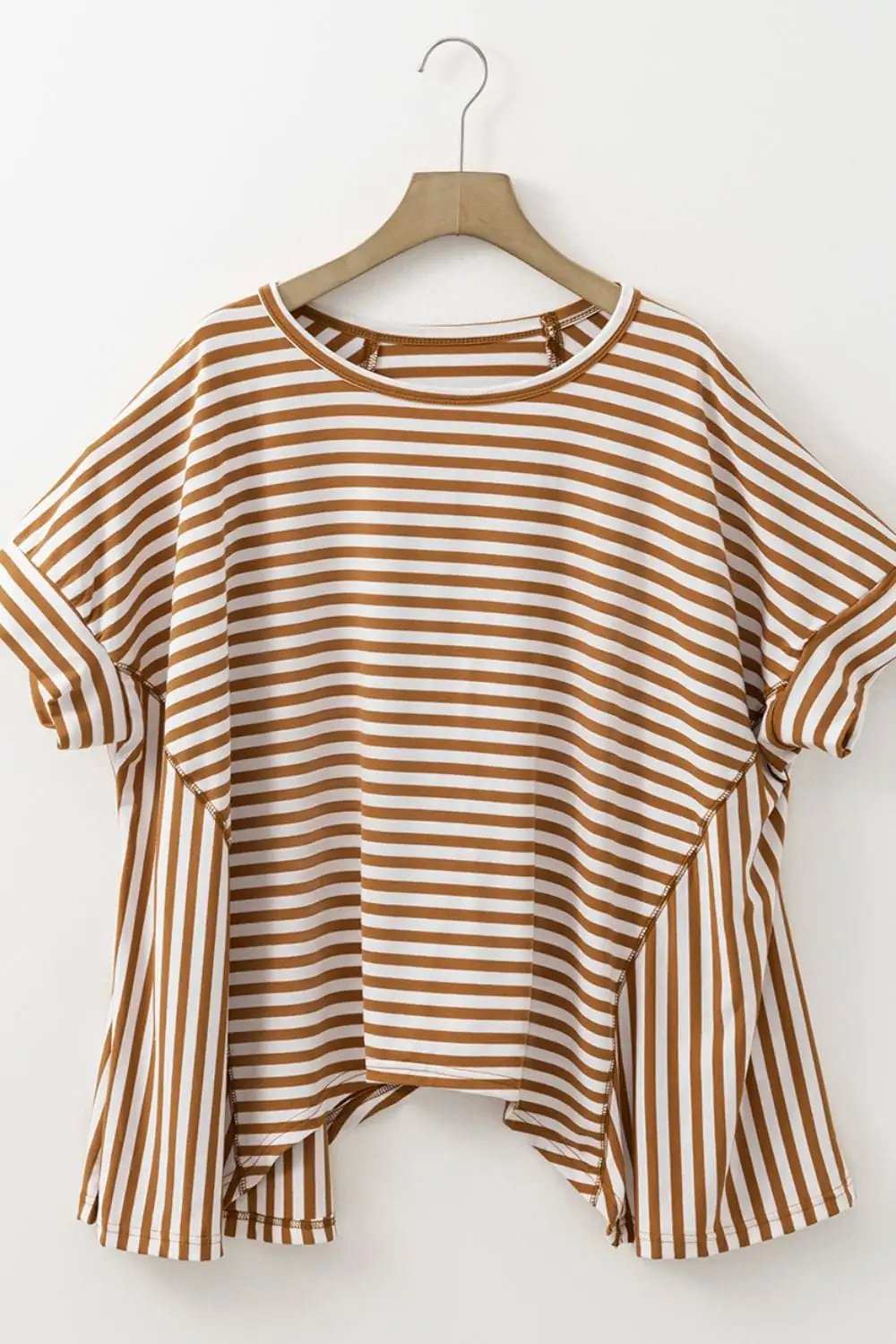 Stripe Batwing Sleeve Round Neck Oversized Top - Trendsi - Flyclothing LLC