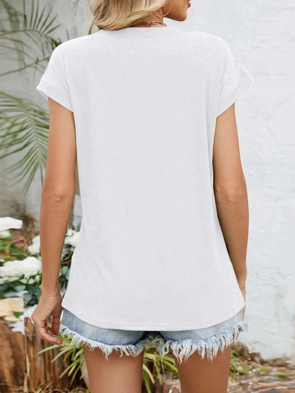 Casual V-Neck Pleated Front T-Shirt - Trendsi - Flyclothing LLC
