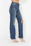 Judy Blue Full Size Hw Ripped Knee Dad Jeans Plus Size - Trendsi