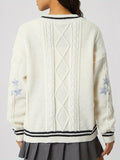 Star Embroidered V-Neck Long Sleeve Cardigan - Trendsi
