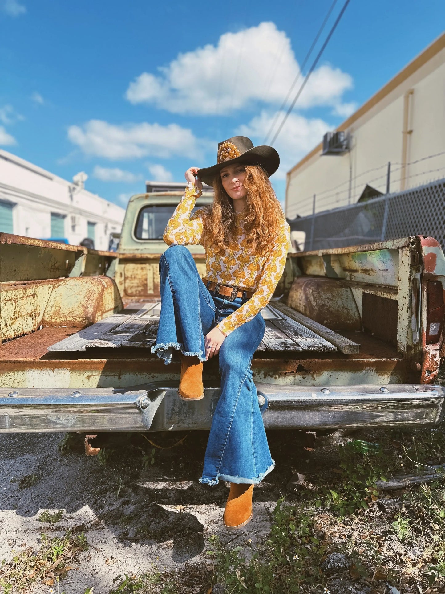 Streets of Gold Golden Yellow Tulip Flower MESH TOP - Lil Bee's Bohemian - Flyclothing LLC