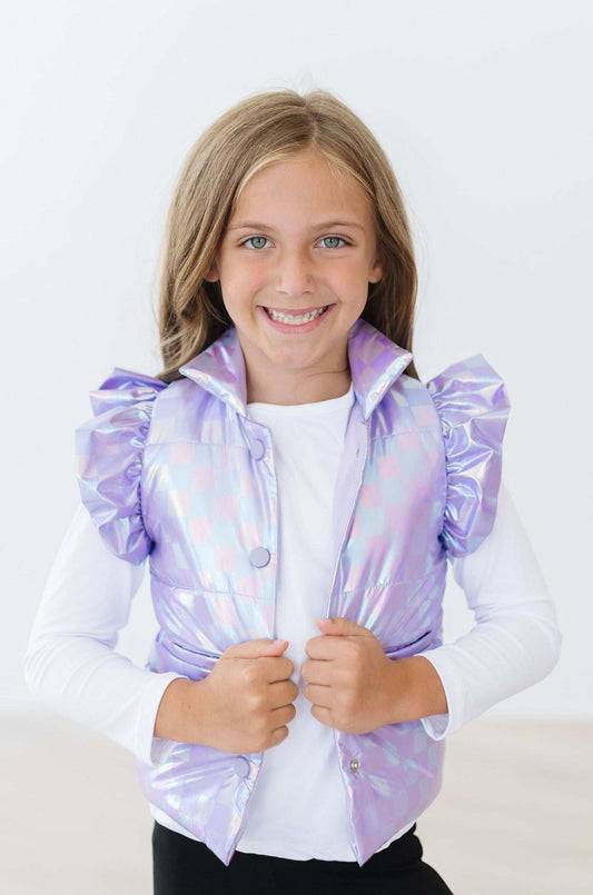 Lavender Haze Checker Puffer Vest - Mila & Rose ® - Flyclothing LLC
