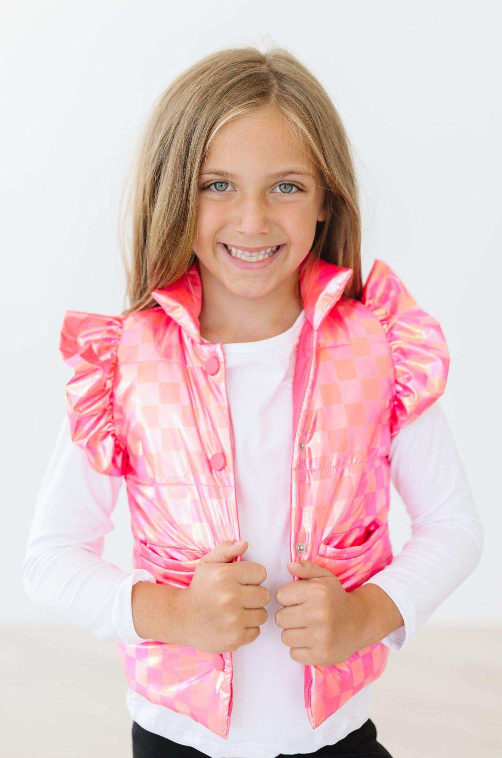 Neon Pink Checker Puffer Vest - Mila & Rose ® - Flyclothing LLC