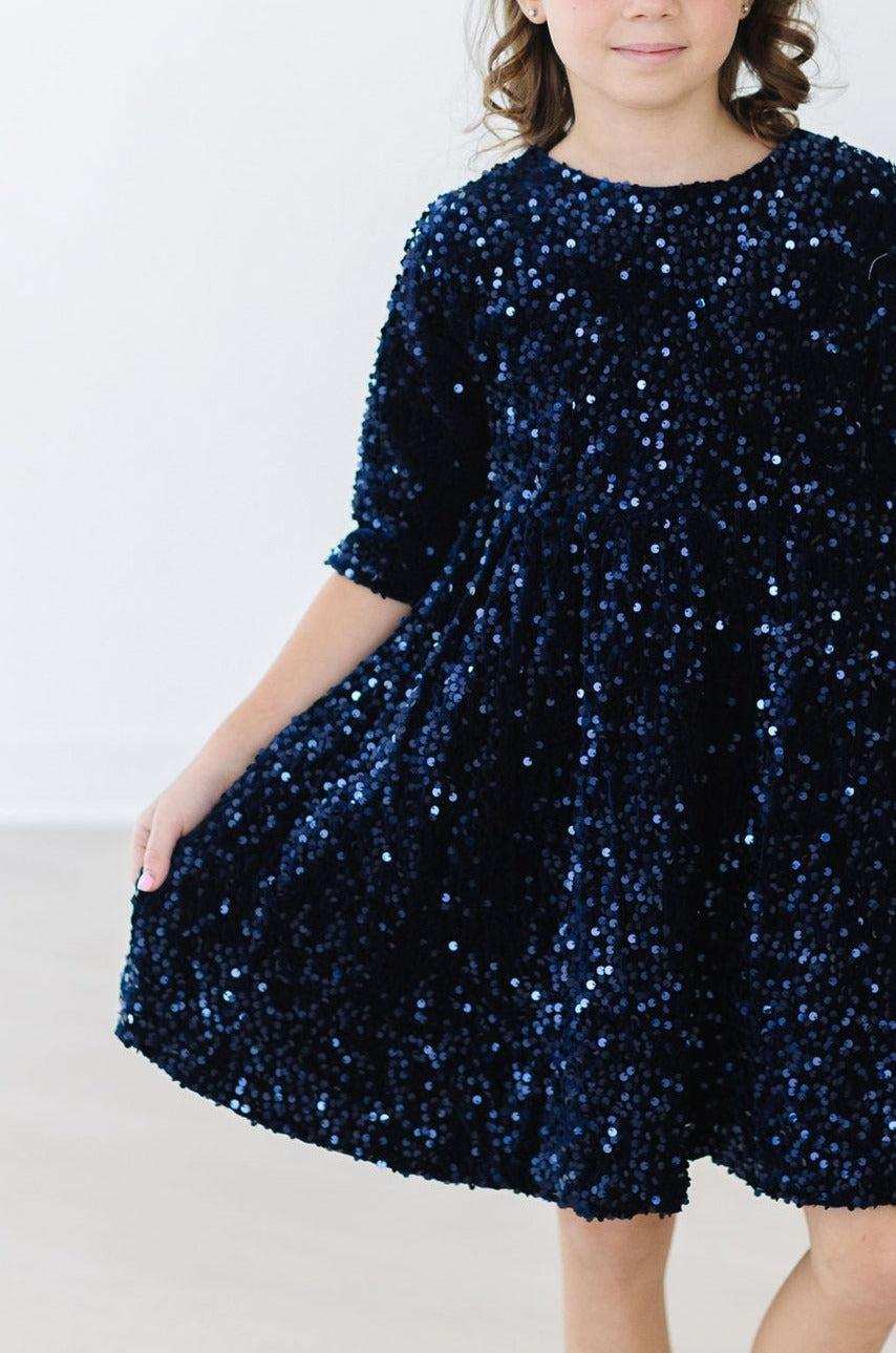 Navy Velvet Sequin Dress - Mila & Rose ® - Flyclothing LLC