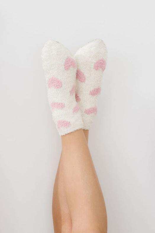 Coconut/Light Pink Heart Cozy Socks - Mila & Rose ® - Flyclothing LLC