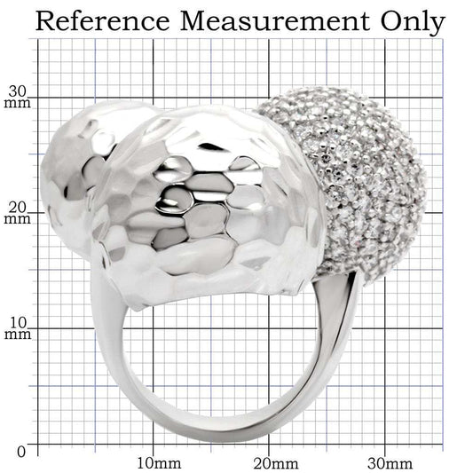 0W121 - Rhodium Brass Ring with AAA Grade CZ in Clear - Alamode - Flyclothing LLC
