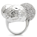 0W121 - Rhodium Brass Ring with AAA Grade CZ  in Clear - Alamode