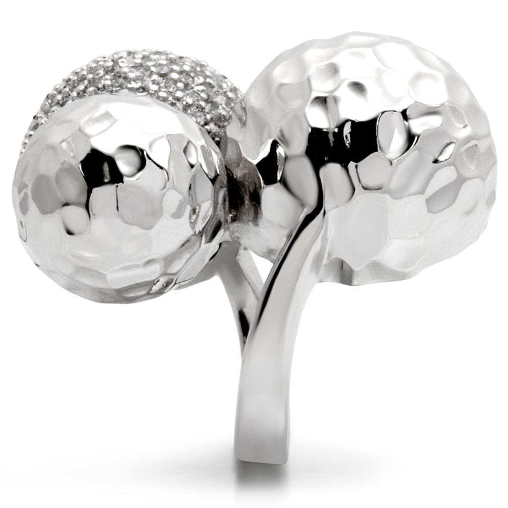 0W121 - Rhodium Brass Ring with AAA Grade CZ in Clear - Alamode - Flyclothing LLC