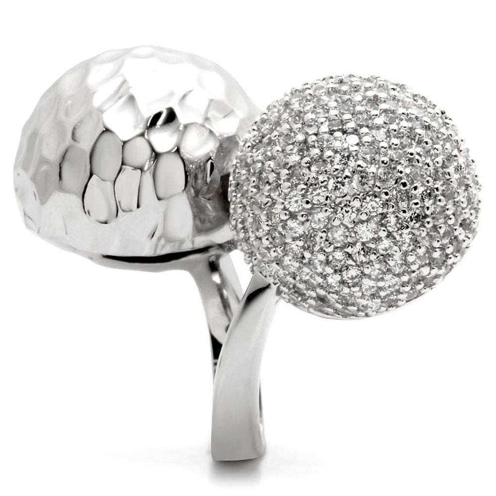 0W121 - Rhodium Brass Ring with AAA Grade CZ in Clear - Alamode - Flyclothing LLC