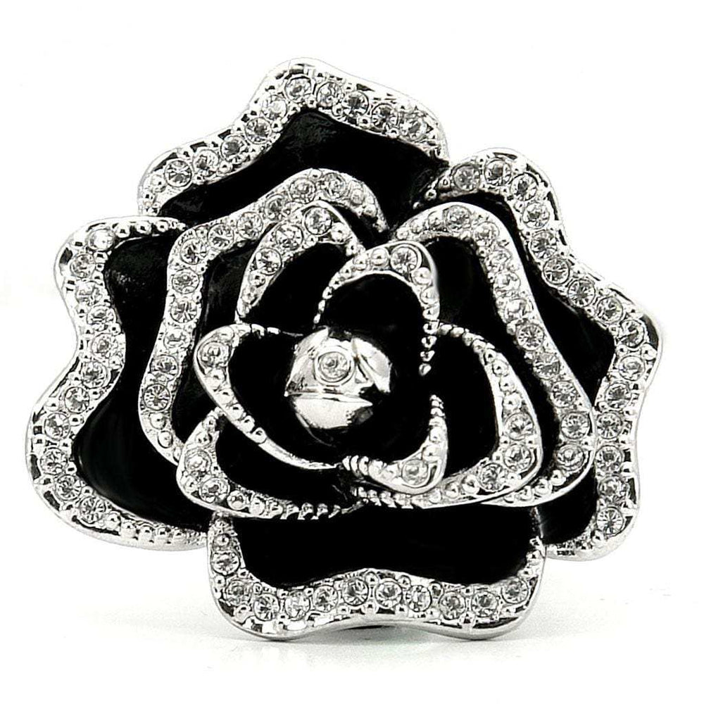 0W252 - Rhodium Brass Ring with Top Grade Crystal in Clear - Alamode - Flyclothing LLC
