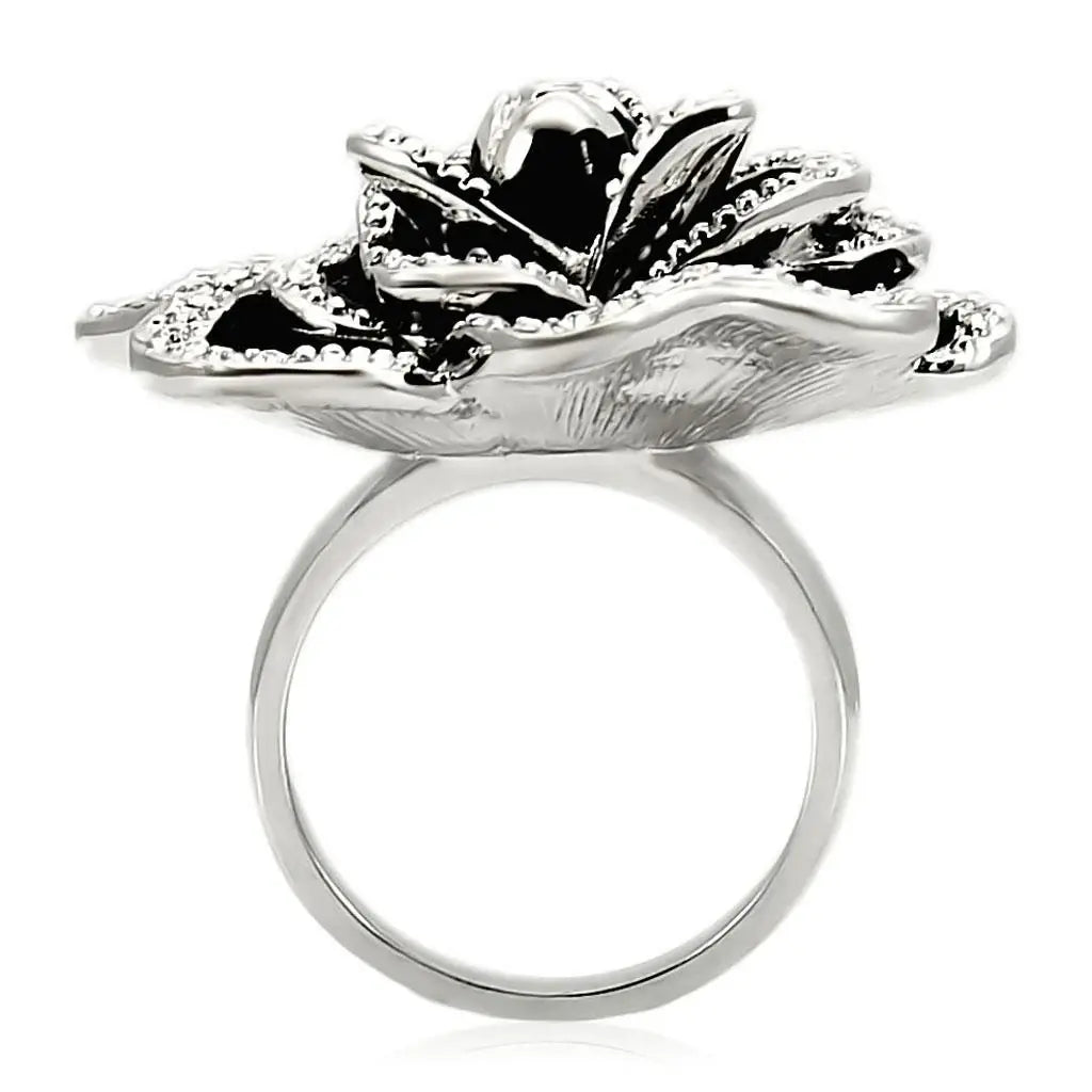 0W252 - Rhodium Brass Ring with Top Grade Crystal in Clear - Alamode - Flyclothing LLC