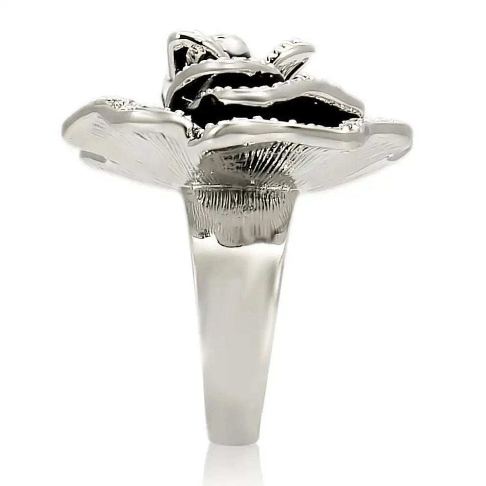 0W252 - Rhodium Brass Ring with Top Grade Crystal in Clear - Alamode - Flyclothing LLC