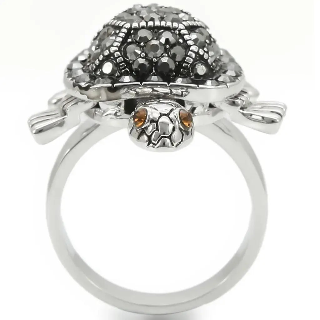 0W285 - Rhodium Brass Ring with Top Grade Crystal in Multi Color - Alamode - Flyclothing LLC