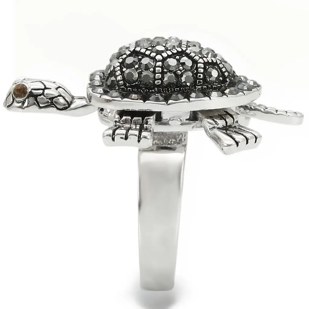 0W285 - Rhodium Brass Ring with Top Grade Crystal in Multi Color - Alamode - Flyclothing LLC