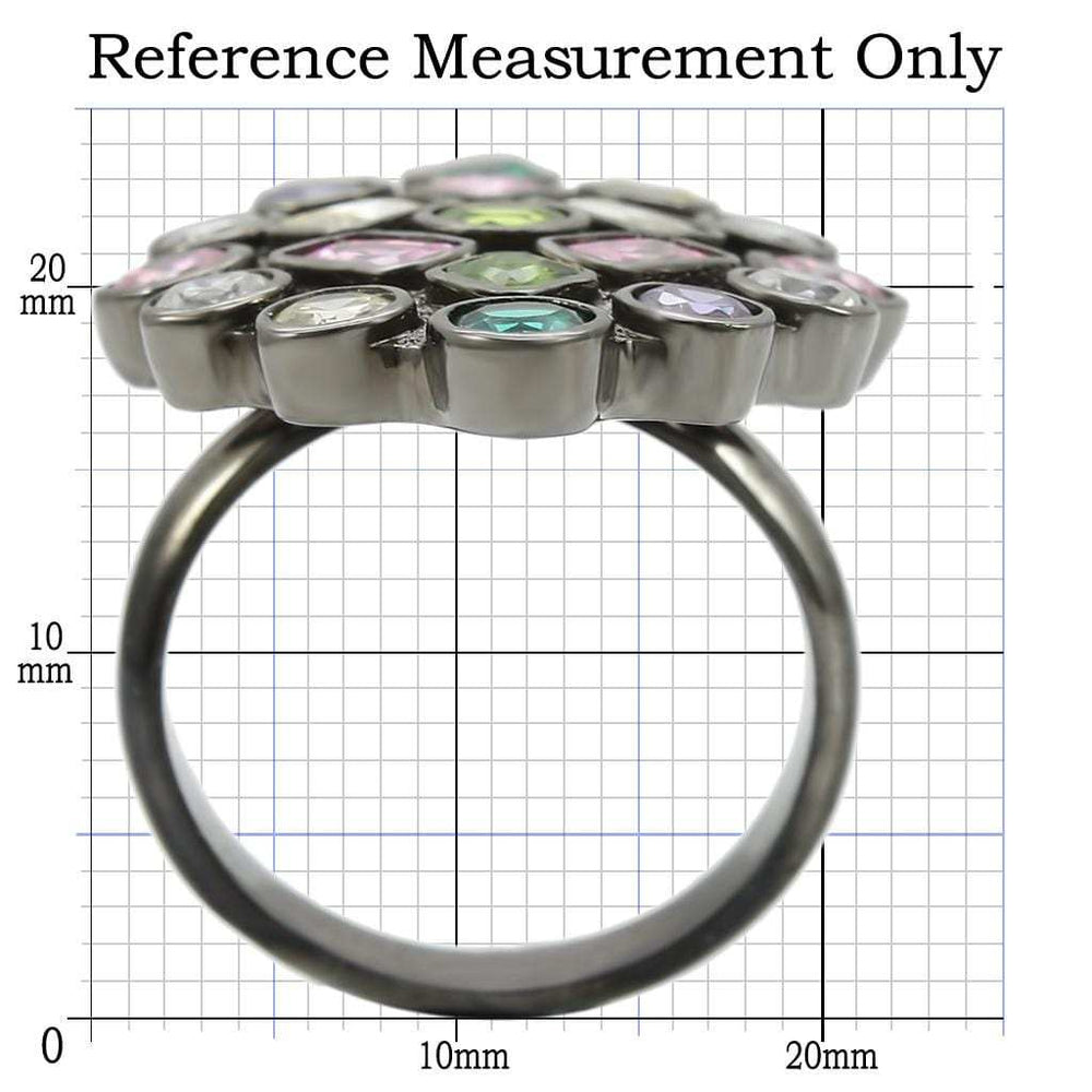 0W297 - Ruthenium Brass Ring with AAA Grade CZ in Multi Color - Alamode - Flyclothing LLC