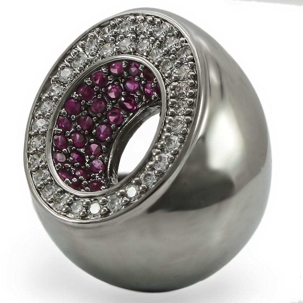 0W304 - Ruthenium Brass Ring with Synthetic Garnet in Ruby - Alamode - Flyclothing LLC