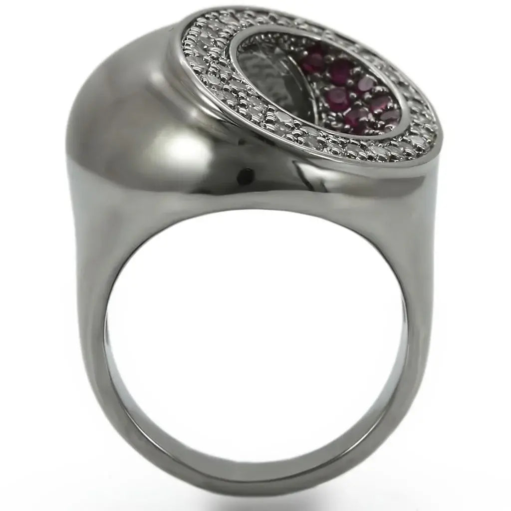0W304 - Ruthenium Brass Ring with Synthetic Garnet in Ruby - Alamode - Flyclothing LLC