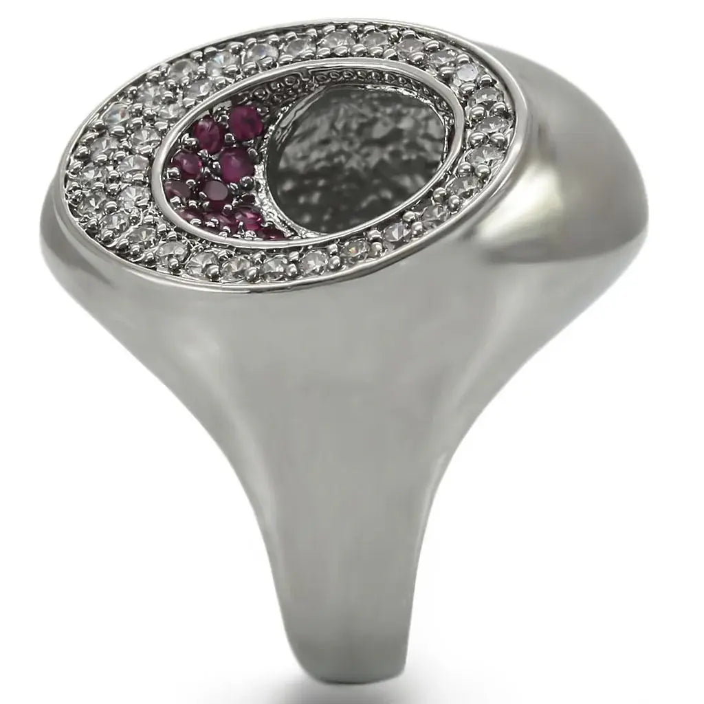 0W304 - Ruthenium Brass Ring with Synthetic Garnet in Ruby - Alamode - Flyclothing LLC