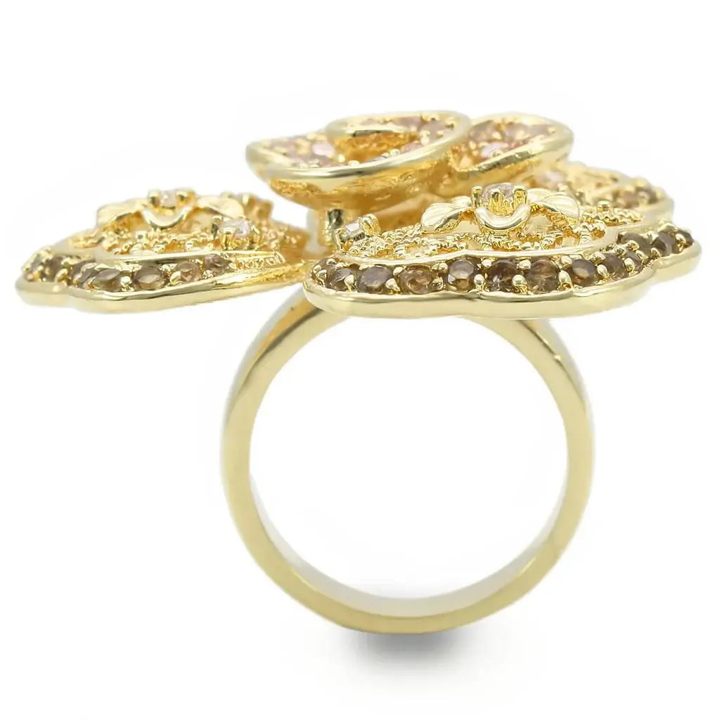 0W312 - Gold Brass Ring with AAA Grade CZ in Multi Color - Alamode - Flyclothing LLC