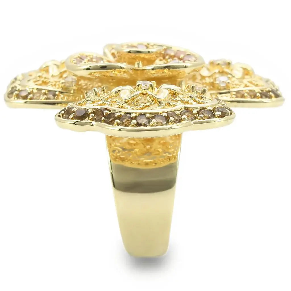 0W312 - Gold Brass Ring with AAA Grade CZ in Multi Color - Alamode - Flyclothing LLC