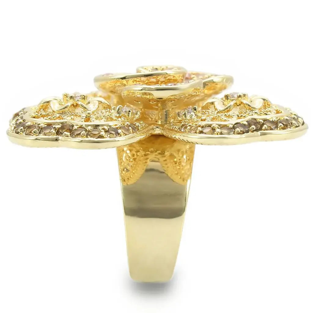 0W312 - Gold Brass Ring with AAA Grade CZ in Multi Color - Alamode - Flyclothing LLC