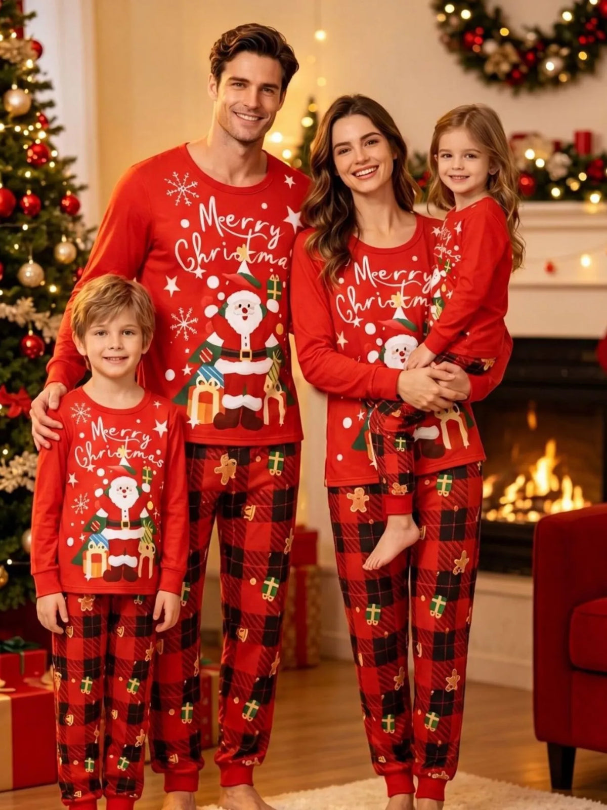 Family Matching Christmas Pajama Set with Santa and Plaid Print - Trendsi - Flyclothing LLC