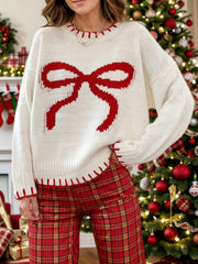 Bow Round Neck Long Sleeve Sweater - Trendsi