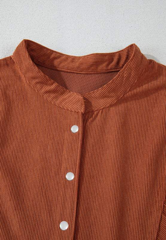 Corduroy Quarter Snap Three-Quarter Sleeve Dress - Trendsi - Flyclothing LLC