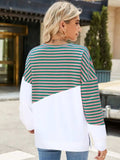 Slit Contrast Striped Long Sleeve Sweatshirt - Trendsi - Flyclothing LLC