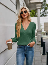 V-Neck Long Sleeve T-Shirt - Trendsi - Flyclothing LLC