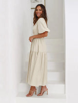 Tiered Surplice Half Sleeve Midi Dress - Trendsi - Flyclothing LLC