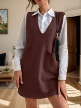 V-Neck Sleeveless Sweater Dress with Pockets - Trendsi - Flyclothing LLC