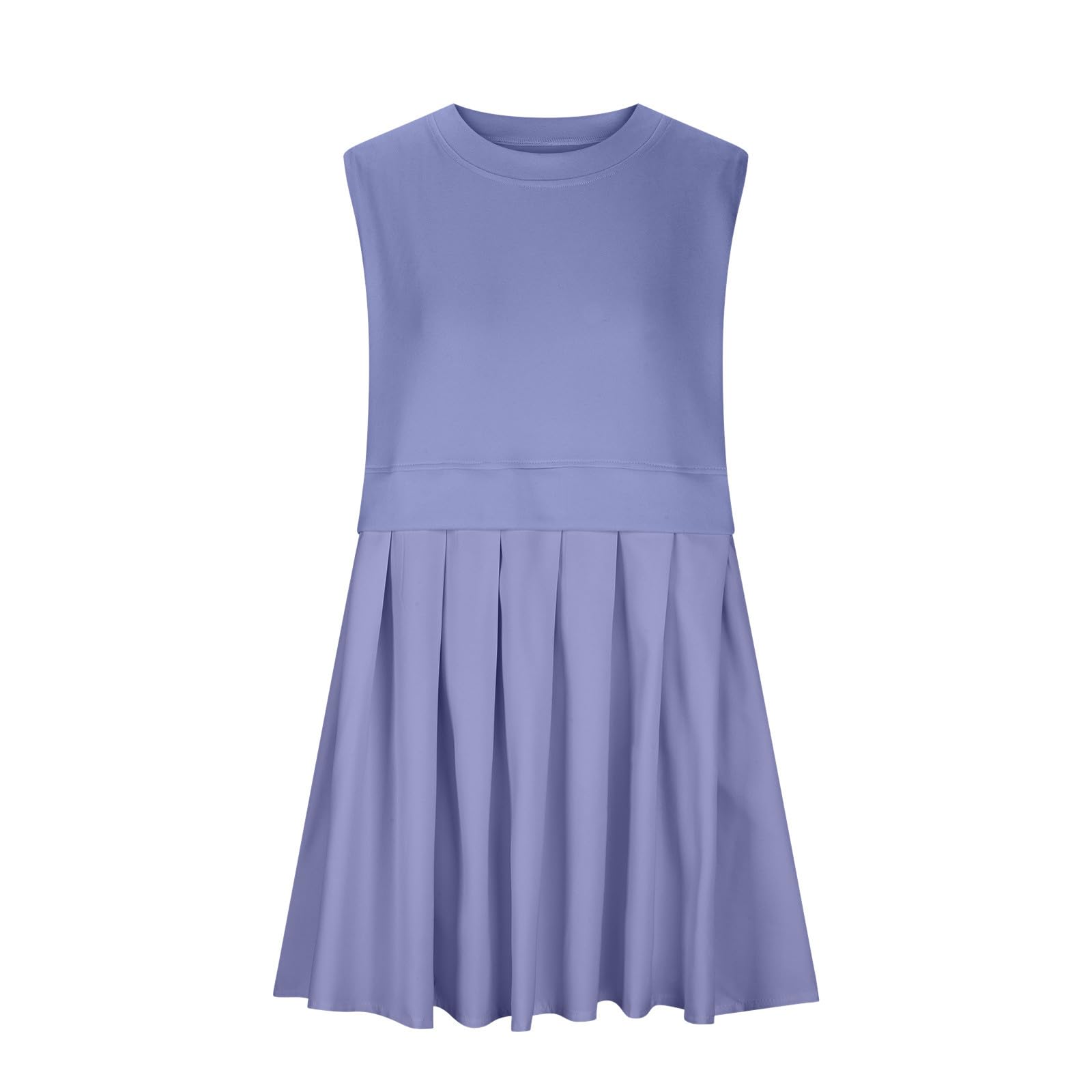 Pleated Round Neck Sleeveless Mini Dress - Trendsi