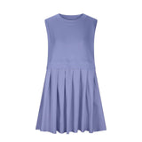 Pleated Round Neck Sleeveless Mini Dress - Trendsi - Flyclothing LLC